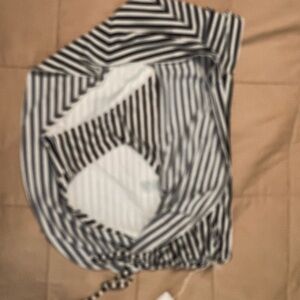 Navy  striped swim skirt w briefs. Bikini top and 2nd tankini top. Reversible..
